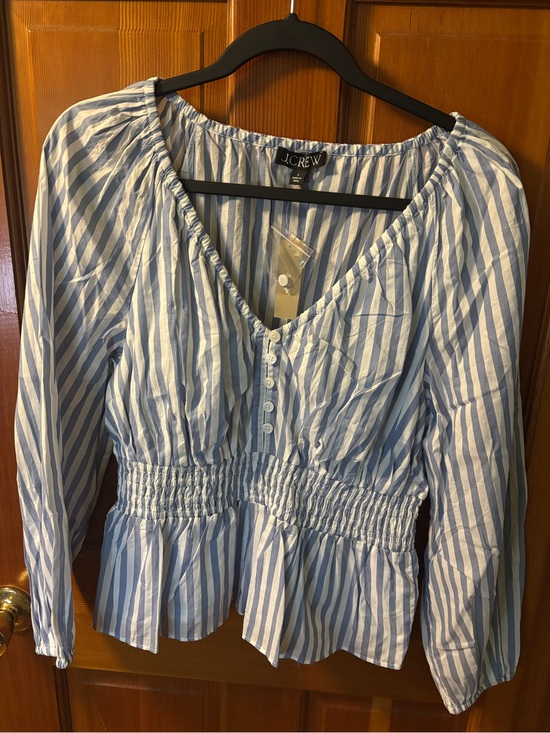 J. Crew Tops - J. Crew Light Blue and White Striped Peplum Button-Front Blouse